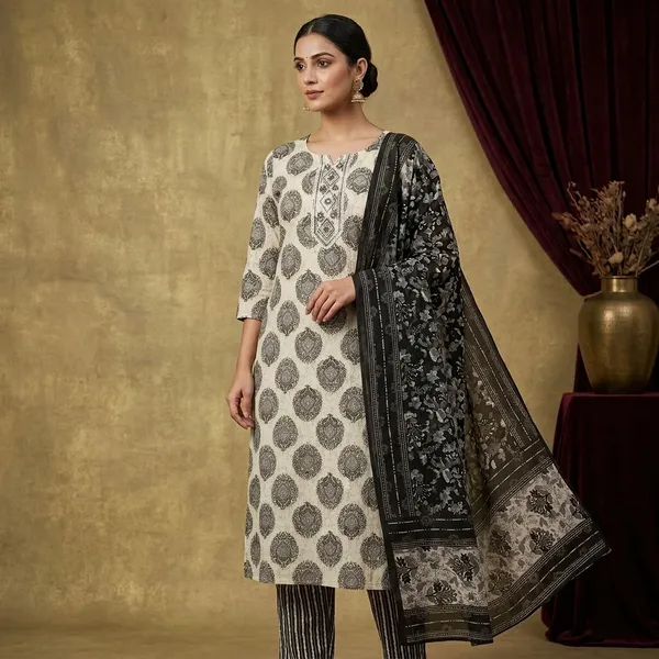 Off_White_Cotton_Straight_Block_Print_Kurta_For_Women