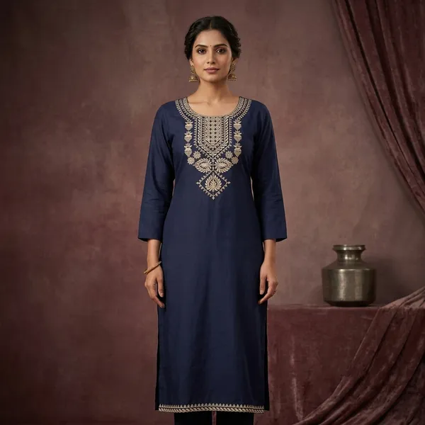 Navy_Blue_Cotton_Rayon_Straight_Embroidered_Kurta_For_Women