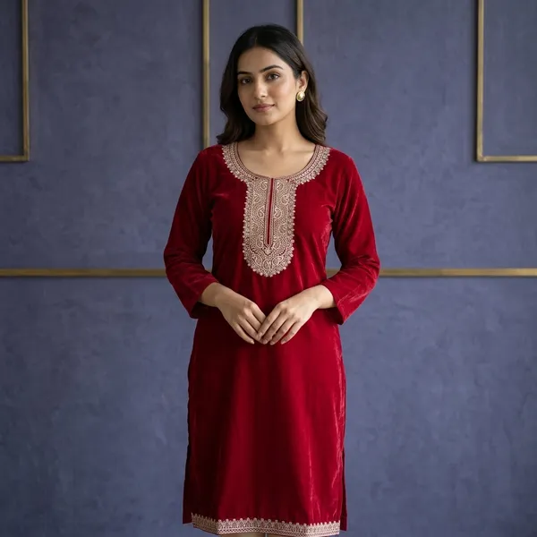 Maroon_Cotton_Rayon_Straight_Embroidered_Kurta_For_Women