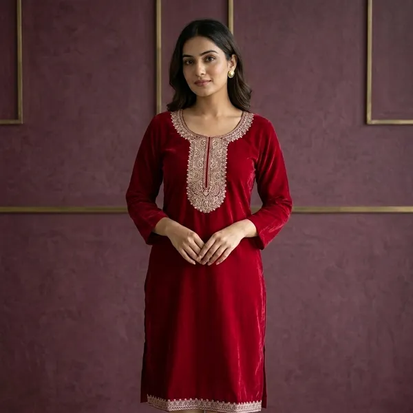 Maroon_Cotton_Rayon_Straight_Embroidered_Kurta_For_Women