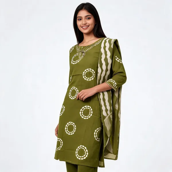 Olive_Green_Cotton_Printed_Straight_Kurta_Set_For_Women