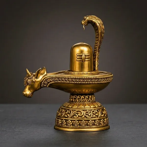Gold_Brass_Shivling_With_Nandi_And_Serpent_Idol_Finish