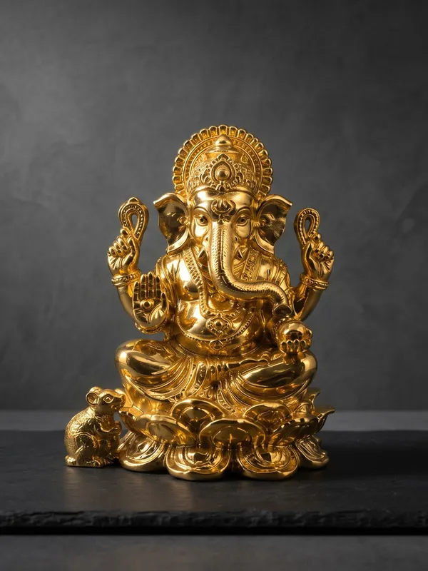 Gold_Brass_Ganesha_Idol_Seated_On_Lotus_Base_Finish