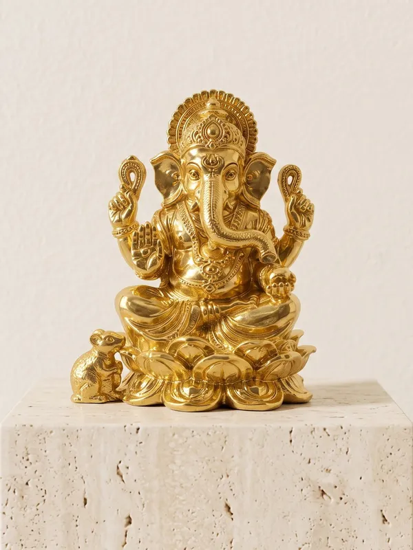 Gold_Brass_Ganesha_Idol_Seated_On_Lotus_Base_Finish
