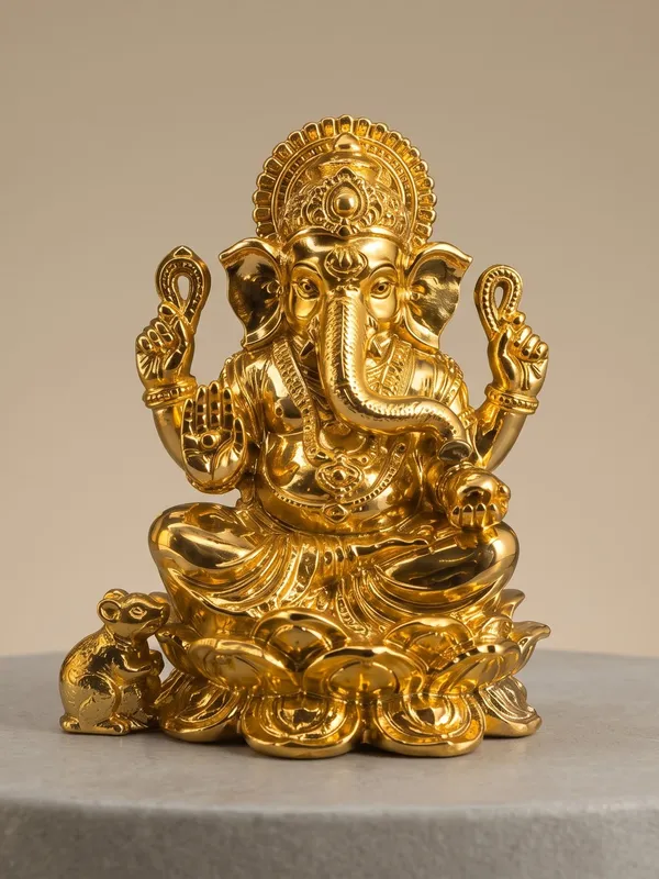 Gold_Brass_Ganesha_Idol_Seated_On_Lotus_Base_Finish