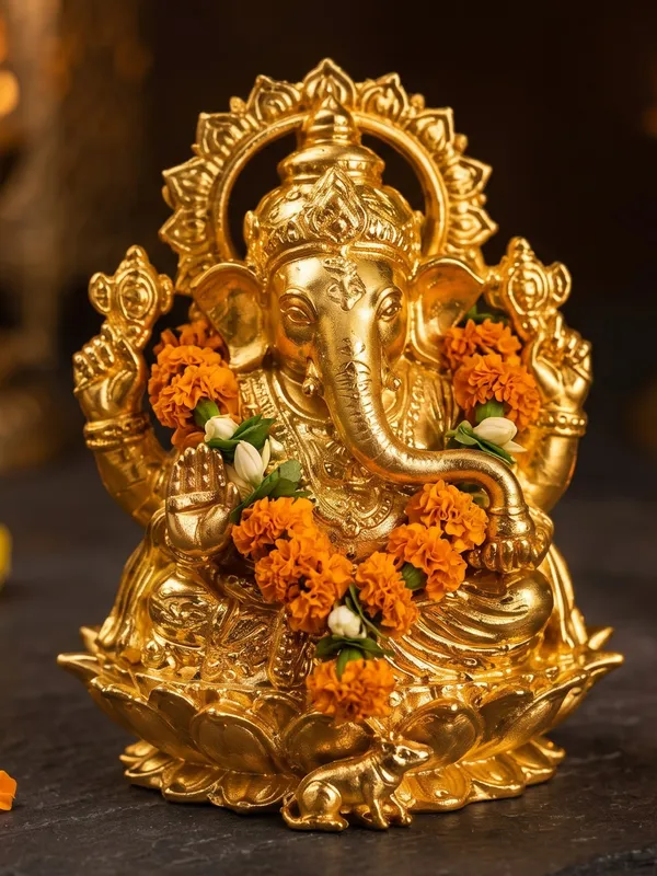 Gold_Brass_Ganesha_Idol_On_Lotus_Base_With_Om_Symbol