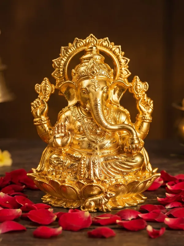 Gold_Brass_Ganesha_Idol_On_Lotus_Base_With_Om_Symbol