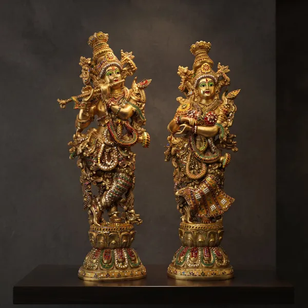 Radha_Krishna_Brass_Idol_Set_with_Multicolour_Stone_Work_–_Flute_Playing_Krishna_(29)