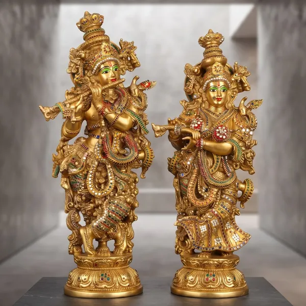 Radha_Krishna_Brass_Idol_Set_with_Multicolour_Stone_Work_–_Flute_Playing_Krishna_(29)