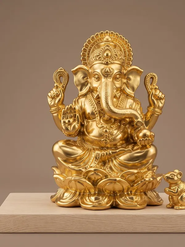 Gold_Brass_Ganesha_Idol_On_Lotus_Base_With_Mouse_Vahana