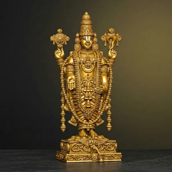 Gold_Brass_Lord_Vishnu_Idol_Standing_On_Tiered_Decorative_Base