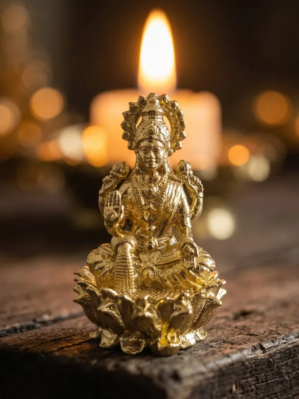 Gold_Brass_Lakshmi_Idol_On_Lotus_Throne_With_Prabhavali