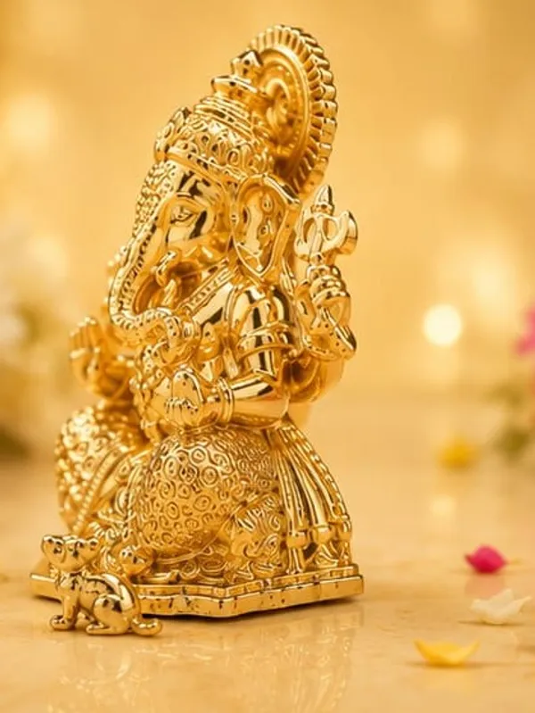 Gold_Brass_Ganesha_Idol_On_Carved_Lotus_Base_With_Trishul