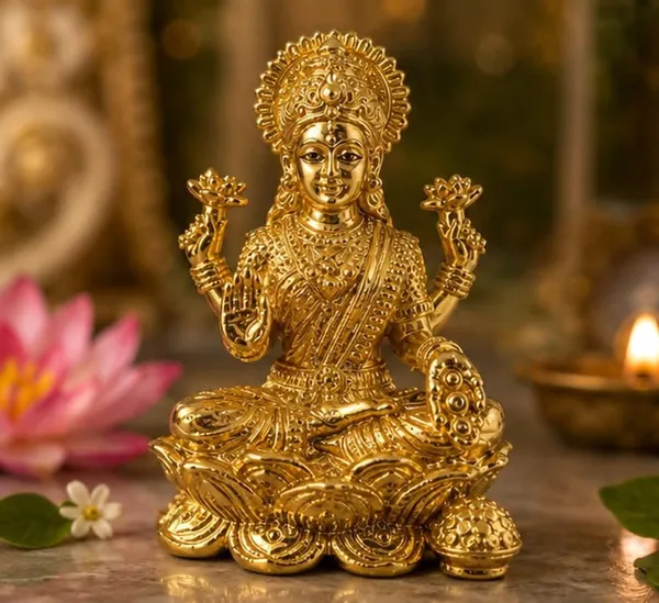 Gold_Brass_Lakshmi_Idol_On_Lotus_Throne_With_Sun_Motif_Crown