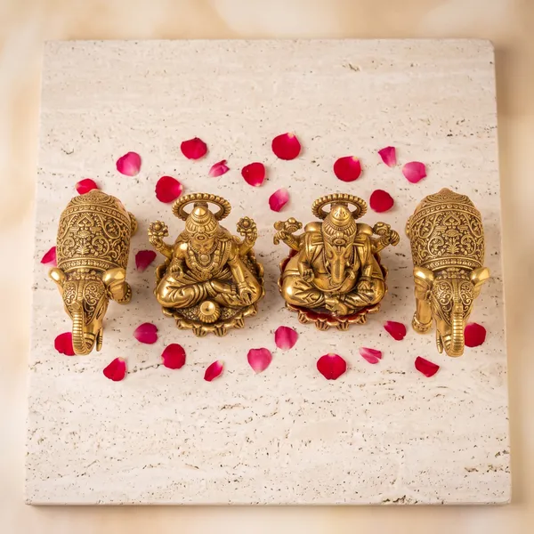 Antique_Brass_Lakshmi_Ganesha_Idol_Set_With_Elephant_Pair