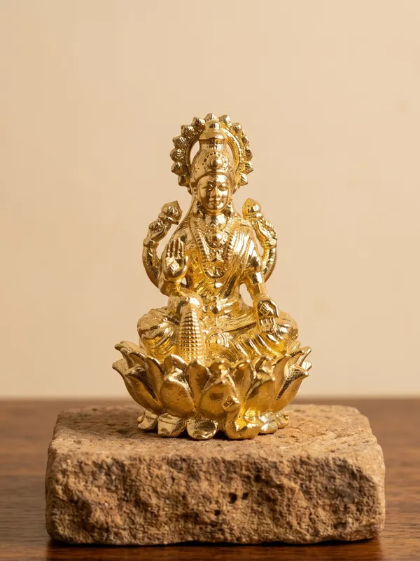 Gold_Brass_Goddess_Lakshmi_Seated_On_Blooming_Lotus_Idol