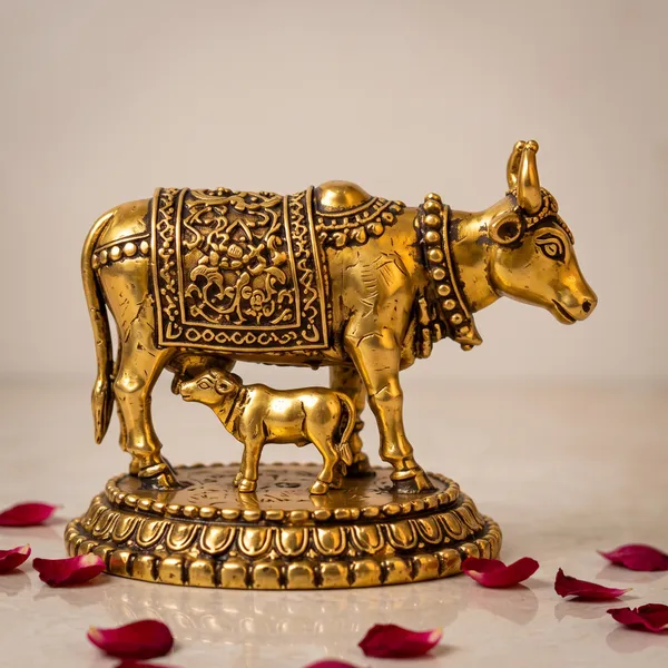 Antique_Brass_Kamdhenu_Cow_With_Calf_Idol