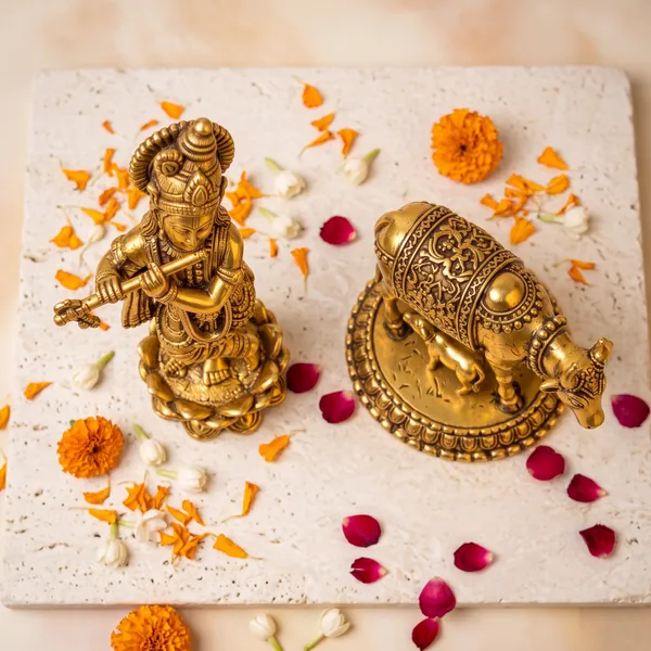 Antique_Brass_Krishna_Idol_With_Kamdhenu_Cow_And_Calf