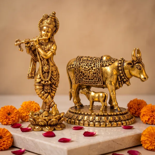 Antique_Brass_Krishna_Idol_With_Kamdhenu_Cow_And_Calf