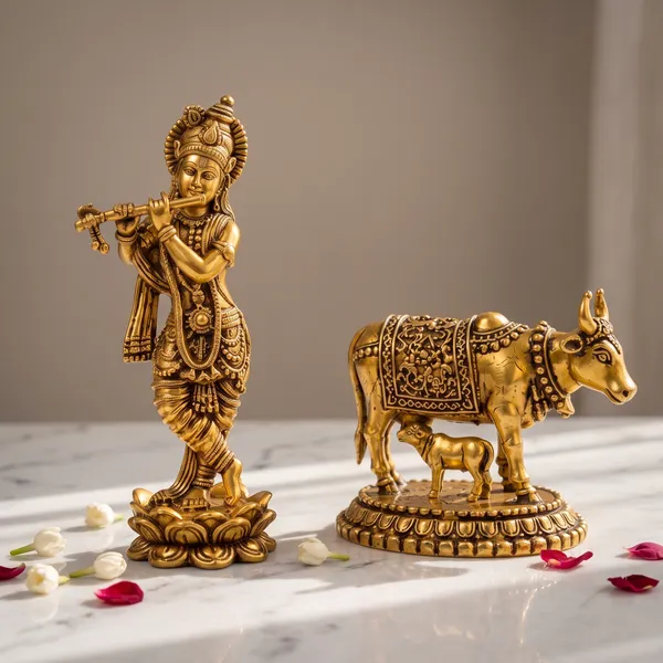 Antique_Brass_Krishna_Idol_With_Kamdhenu_Cow_And_Calf