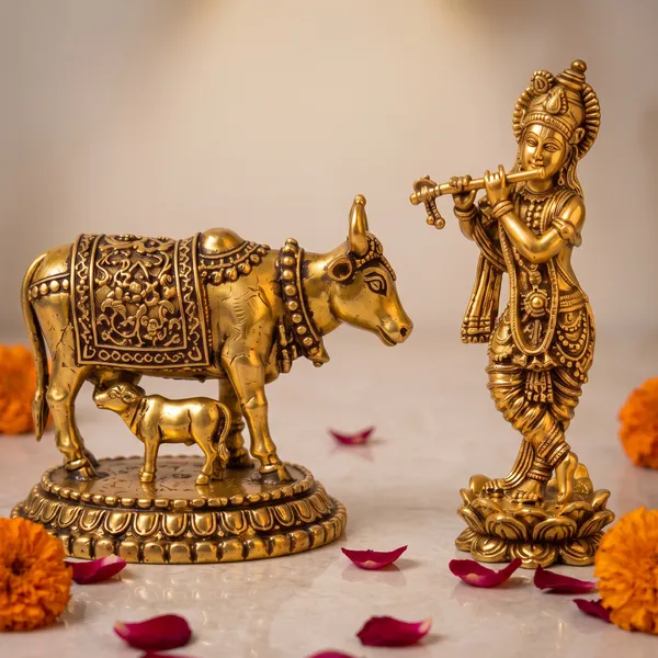 Antique_Brass_Krishna_Idol_With_Kamdhenu_Cow_And_Calf