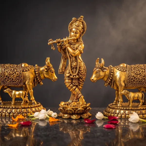 Antique_Brass_Krishna_Idol_With_Kamdhenu_Cow_Pair