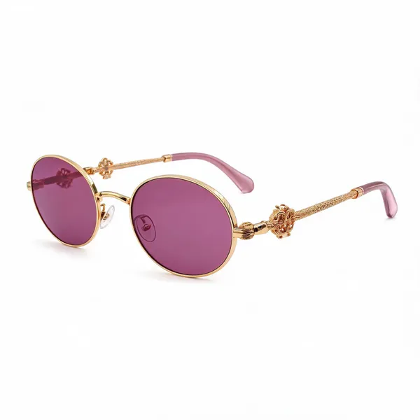 Pink_Gold_Plastic_Oval_Ornate_Sunglasses_For_Unisex