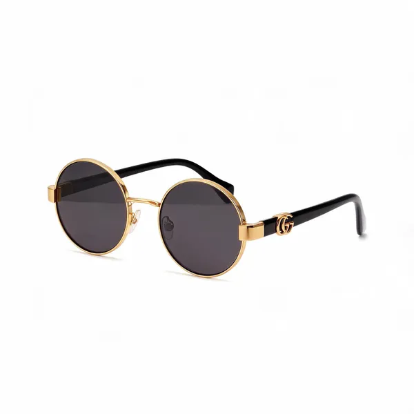 Gold_Plastic_Round_Frame_Sunglasses_For_Unisex
