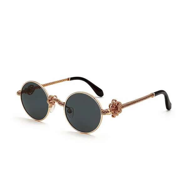 Gold_Metal_Round_Frame_Sunglasses_For_Unisex