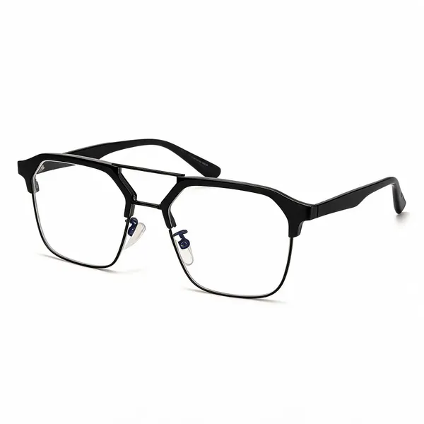 Black_Plastic_Double_Bridge_Rectangular_Eyeglass_Frame_For_Unisex