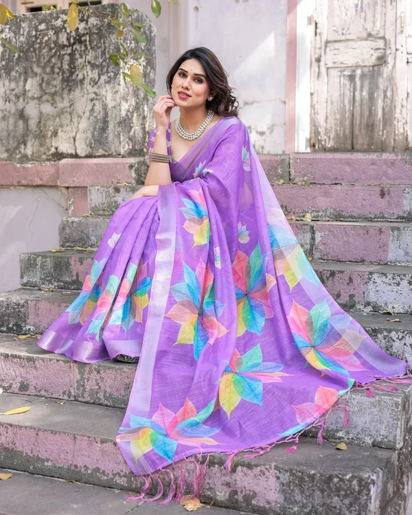 Purple_Multicolour_Leaf_Print_Saree_for_Women