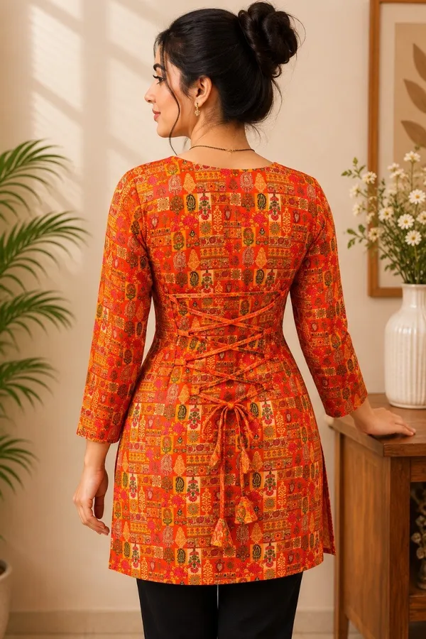 Elegant_Women's_Orange_Red_Heavy_Rayon_Floral_Print_Bell_Sleeves_Back_Dori_Top