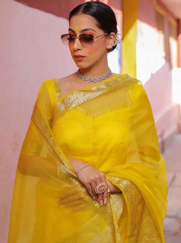 Premium_Yellow_Organza_Silk_Saree_with_Elegant_Golden_Woven_Border