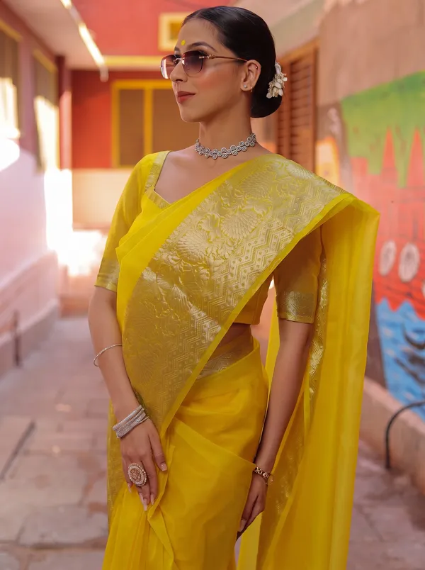 Premium_Yellow_Organza_Silk_Saree_with_Elegant_Golden_Woven_Border