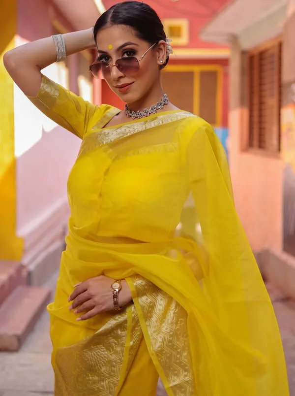 Premium_Yellow_Organza_Silk_Saree_with_Elegant_Golden_Woven_Border