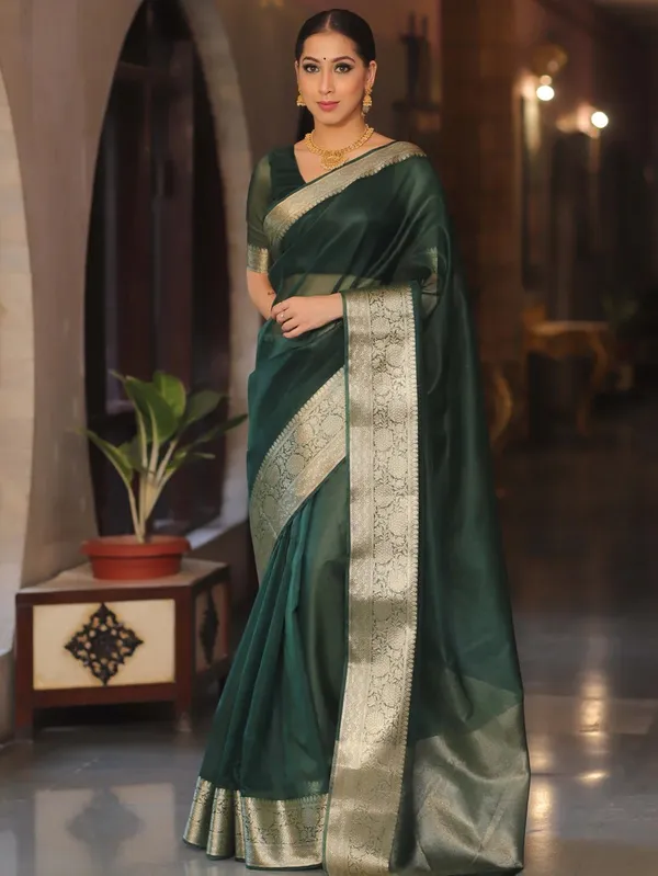 Premium_Green_Organza_Silk_Saree_with_Elegant_Golden_Woven_Border