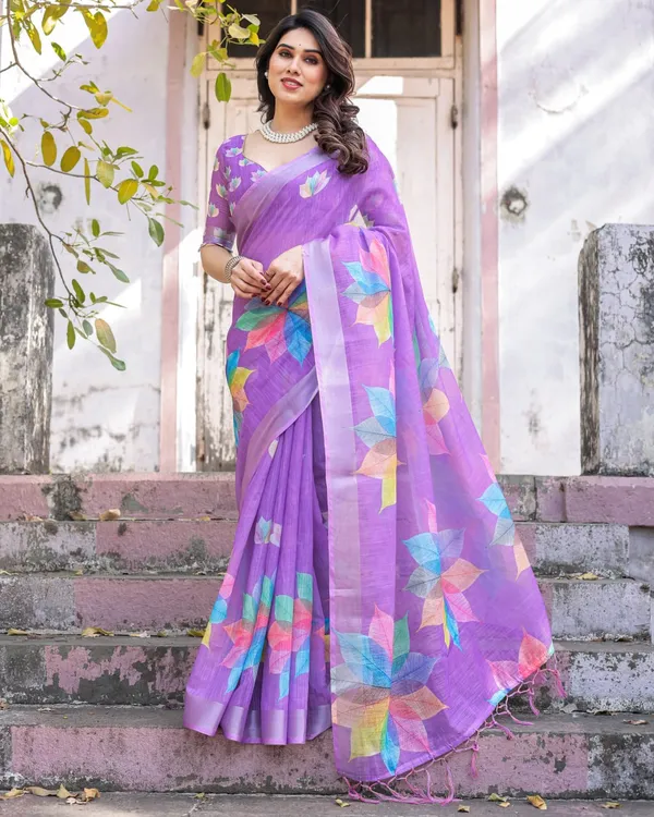 Purple_Multicolour_Leaf_Print_Saree_for_Women