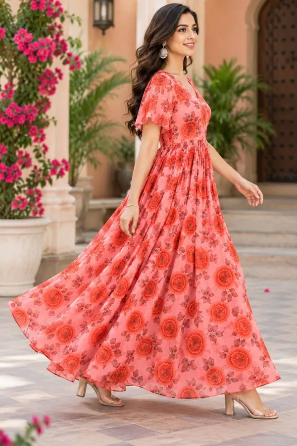 White_Beauty_Orange_Floral_Faux_Georgette_Gown