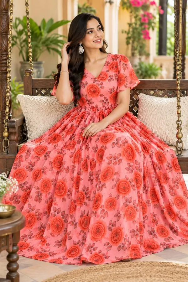White_Beauty_Orange_Floral_Faux_Georgette_Gown