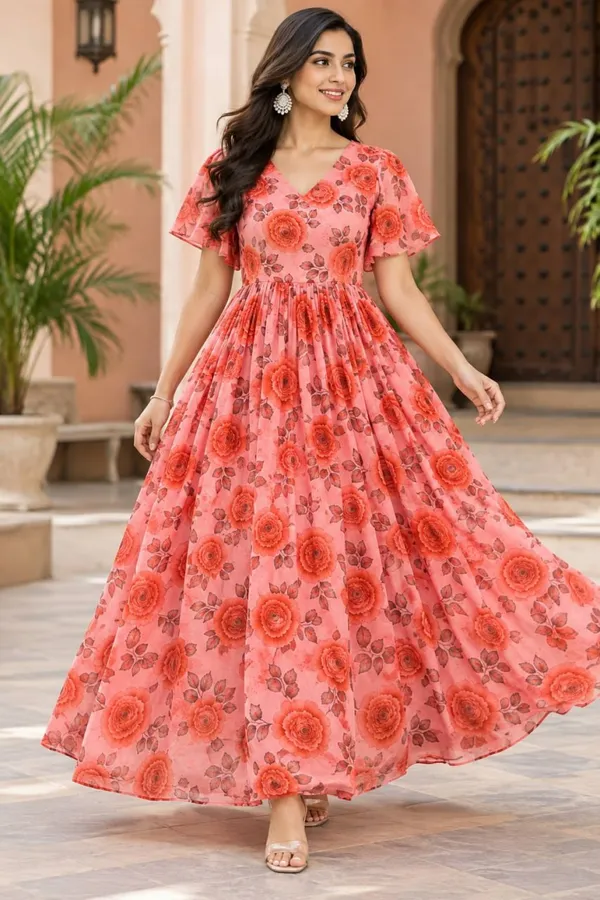 White_Beauty_Orange_Floral_Faux_Georgette_Gown