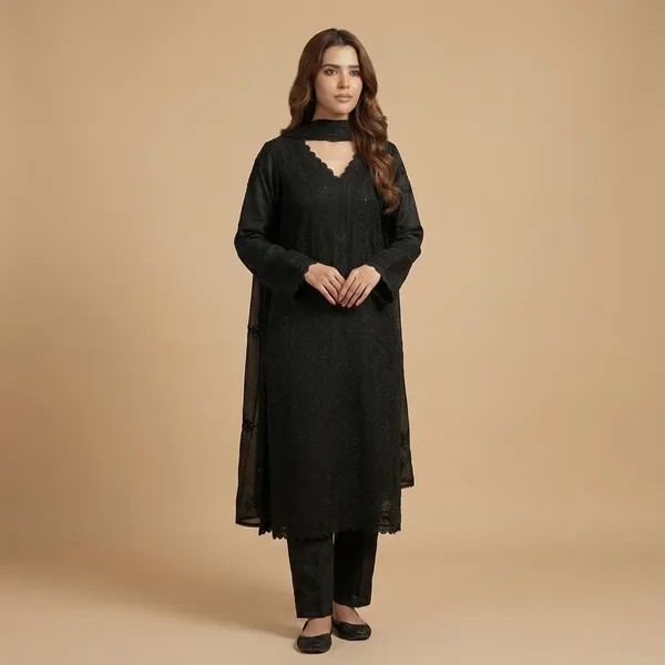 Black_Premium_Georgette_Kurta_Pant_Set_For_Women