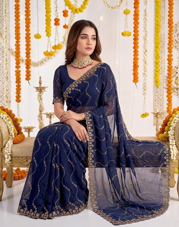 Designer_Mustard_Blue_Party_Wear_Georgette_Saree_with_Sequin_Embroidery