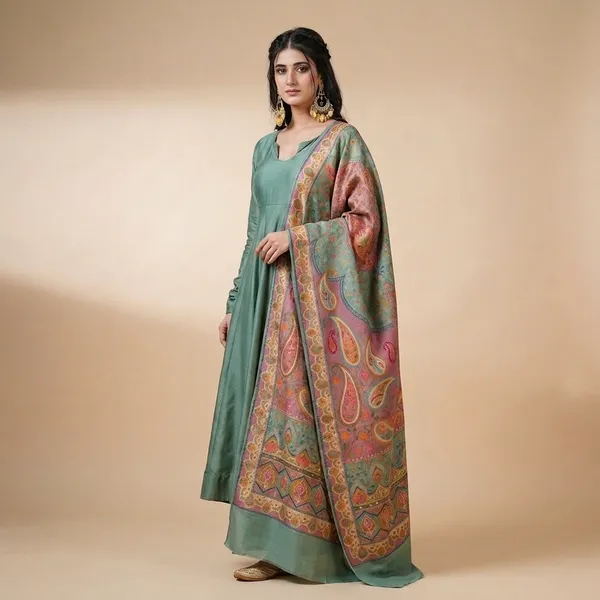 Mehndi_Green_Premium_Nc_Silk_Crush_With_Lagdi_Patta_Work_Kurti_Sharara_Set_For_Women