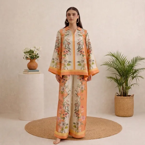 White_And_Orange_Premium_Cotton_Slub_Co-Ord_Set_For_Women