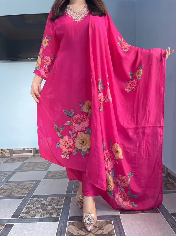 Premium_Kit_Kat_Silk_Kurti_Set_-_Rani_Pink