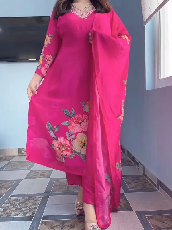 Premium_Kit_Kat_Silk_Kurti_Set_-_Rani_Pink