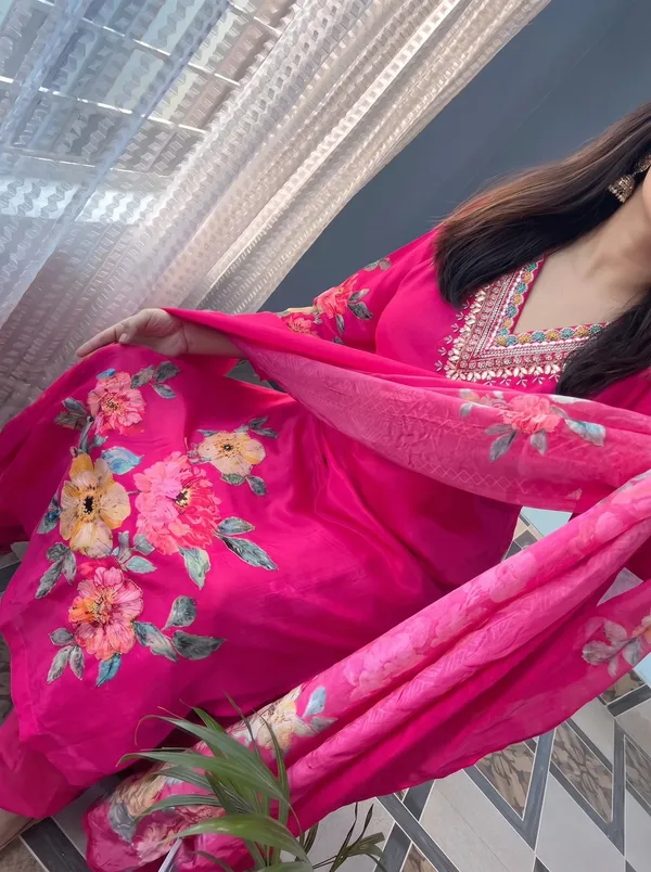 Premium_Kit_Kat_Silk_Kurti_Set_-_Rani_Pink