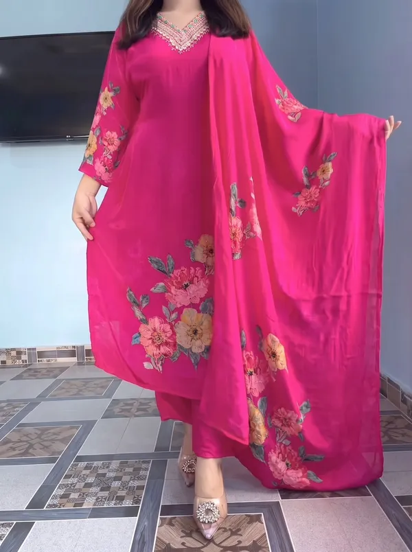 Premium_Kit_Kat_Silk_Kurti_Set_-_Rani_Pink