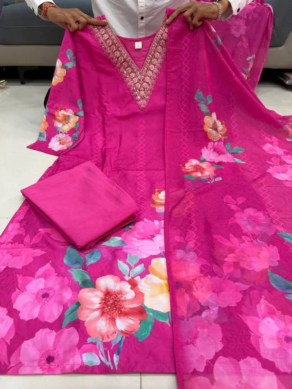 Premium_Kit_Kat_Silk_Kurti_Set_-_Rani_Pink