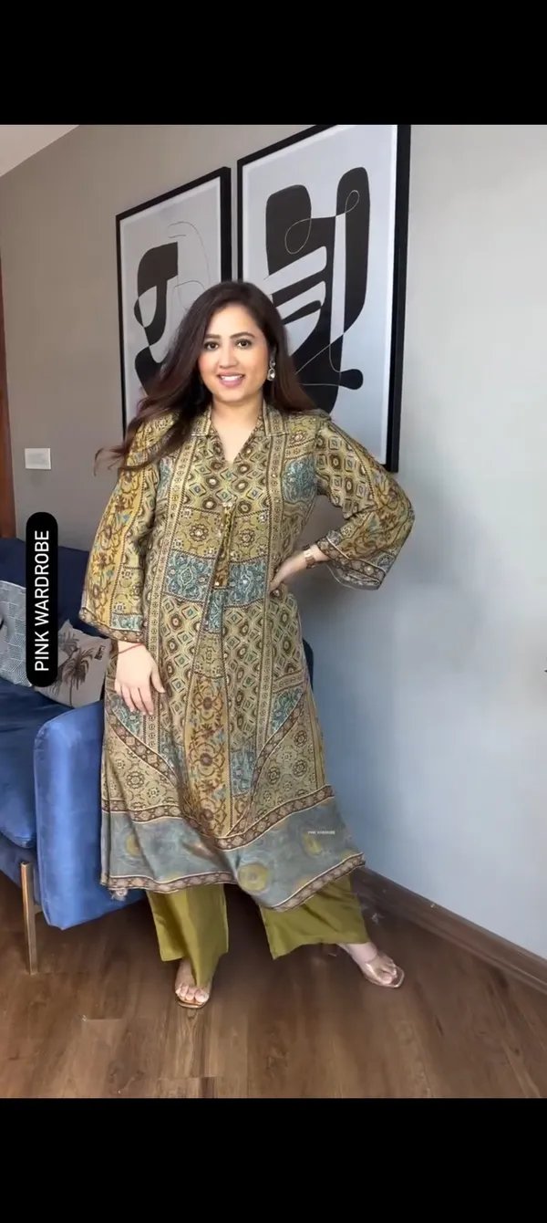 New_Arrivals_Pure_Natural_Crape_Ajrakh_Print_Cord_Set